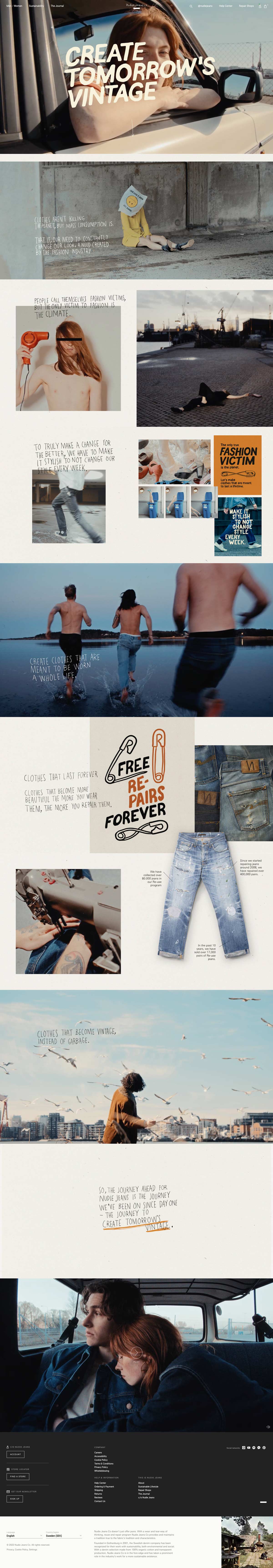 Screenshot of the Nudie Jeans website